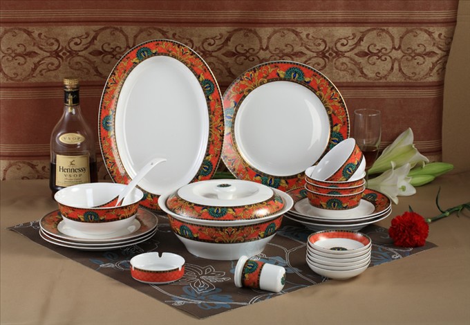 Setelan bone china canggih berlapis warna PC0055